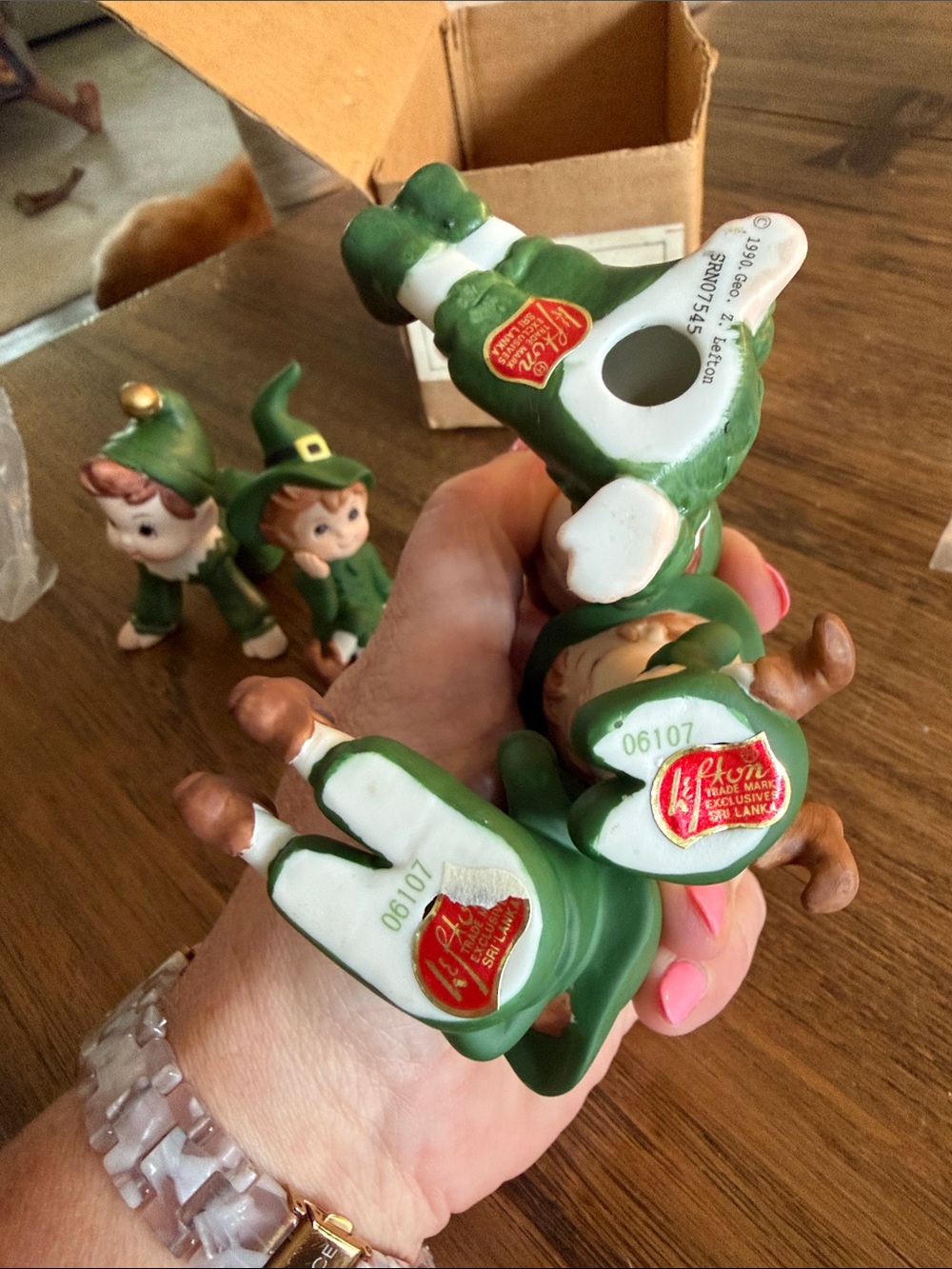 Vintage Lefton St. Patrick’s Day Leprechaun Figurines Set of 5 w/ Box 1990 - Picture 3 of 9